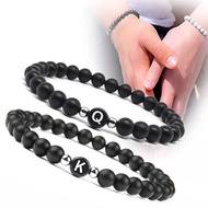 Black Frosted Stone 26 Letters Gelang Lelaki Gelang Wanita Bangle Hitam Murah Bangle Huruf Letter Br