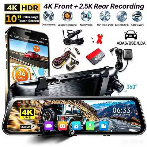 X10 PRO Mirror Dash Cam with 8MP STARVIS IMX678, 10 Inch Rear View Mirror Camera with Front 4K and R