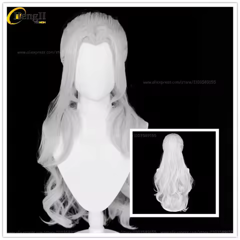 In Stock Anime ES Ran Nagisa Synthetic Long 75cm Silver Gray Curly Wig Heat Resistant Hair Halloween