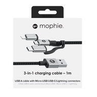Mophie 3-in-1 Charging Cable USB-A Cable with Micro-USB/USB-C/Lightning Connectors, 1 meter