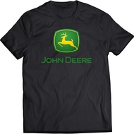 John Deere เสื้อยืดสีดำสำหรับผู้ชาย เสื้อยืดคอตตอน