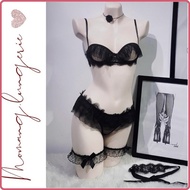 DL068 High Quality Soft Lace Chiffon Underwear Set, Underwire Design Bra, Dreamy Sexy Hollow Cup [Br