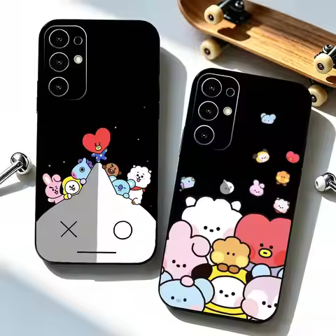 For B-BTS-S cartoon Phone Case Black Silicone Soft For Samsung S25,S24,S21,S22,S23,S30,Ultra,S20,Plu