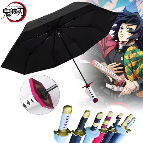Anime Demon Slayer Katana Umbrella UV Blocking Black Parasol Tomioka Giyuu Japanese Katana Sword Sam