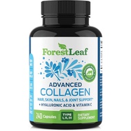 ForestLeaf Multi Collagen 240 Capsules Hyaluronic Acid + Vitamin C Hydrolyzed Collagen Supplements Women or Men Multi Collagen Peptides for Skin, Wrinkles, Weight Management