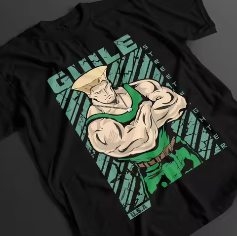 2026 Summer Men's Vintage Anime Street Fighter Guile T-shirt Unisex Anime Manga Shirt Anime Lovers S