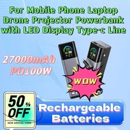 For Mobile Phone Laptop Drone Projector Powerbank with LED Display Type-c Line 27000mAh PD100W Fast 