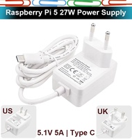【2023 NEW】 Raspberry Pi 5 5.1V 5A Power Supply PD 27W USB Type C Charger EU UK Plug AC 100-240V Powe