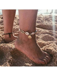 1入卡蘭迪波希米亞風格奇特鳳梨貝殼金色腳鏈,適用於女性日常裝飾,夏季度假,旅行,海灘派對,音樂節