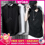 READY STOCK😍 WRIMO Rayonbe Sleeveless Hoodie Men Shirt Tops Plain Clothes Sports Gym Shirts Baju Suk