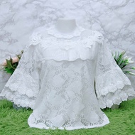 เสื้อลูกไม้ ฉลุ สีขาว แต่งระบายช่วงอก พร้อมส่ง 9ลายค่ะ สาวอวบ อ้วน ชุดออกงาน ไปงาน เสื้อคุณแม่ เสื้อ