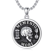 Memento Mori Necklace 925 Sterling Silver Memento Mori Pendant Skull Jewelry Christmas Gift for Men 