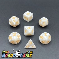 7 Dice Polyhedral Ceramic White Dice Set + Pouch | Rowons & Dragons | Board Game