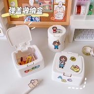 ins Desktop Mini Plastic Storage Box Cotton Swab With Lid Anti-Dust Pop-Up Window Type Stationery Sm