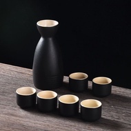 Japanese Style Ceramic Sake Set Small Sake Pot Black Sake Cup Family Wine Cup