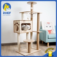 ZOEF Wood Cat Condo Cat Tree Tall Cat Scratching Post With 4-Tier Floor For Climbing Cat Climbing Cat Tower With Natural Sisal Rope LI0362