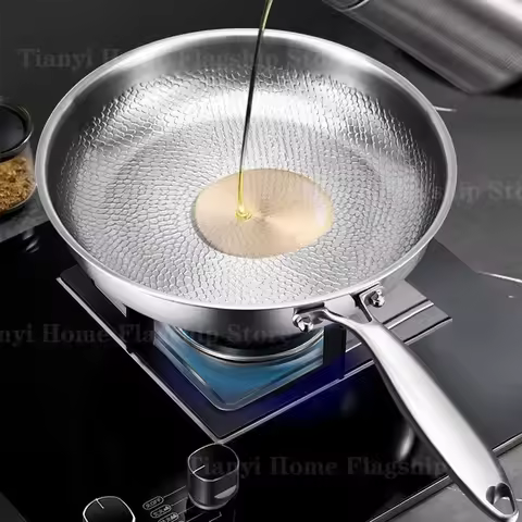 22/24/26/28/30cm Titanium Stainless Steel Frying Pan Non-stick Wok Home Egg Steak Skillet Induction
