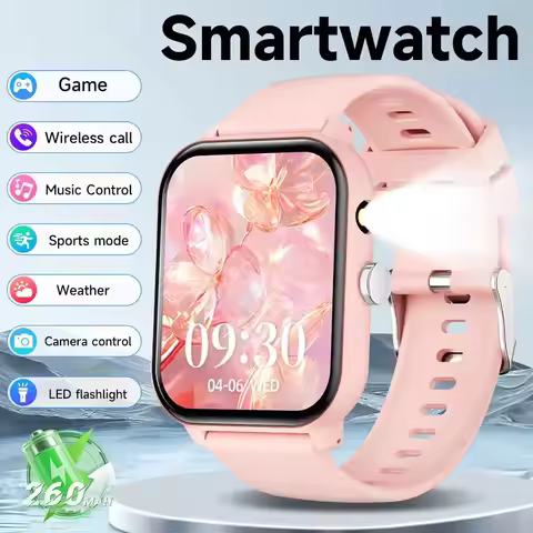 Game Smart Watch 1.83'' Bluetooth Call Sports Mode Music/Camera Control LED Flashlight Long Battery 