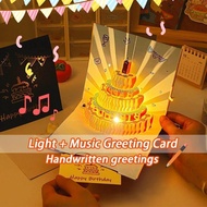 free card at number 3D Music Birthday Card Cake Creative Greeting Card Party Gift Light with music