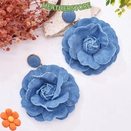 KEATHS Denim Blue Fabric Earrings, Ornament Handmade Blue Rose Earrings, Denims Exaggerate Flower Ea