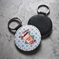 【桐鹿】海棠臺灣 皮革鑰匙圈/吊飾_珍珠奶茶