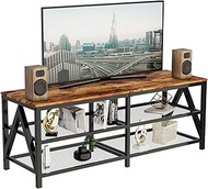 Katrawu TV Stand for TV up to 65 Inch, Long 55" TV Cabinet with 3-Tier Storage Shelves,Entertainment Center TV Console Table for Living Room with Industrial TV Metal Frame, Rustic Brown