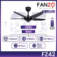 FANZO FZ56 FZ42 5 Blades 12 Speed Forward + Reverse Remote Control DC Motor Ceiling Fan Kipas Siling