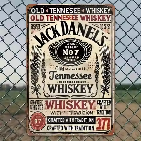 Vintage Jack Daniel Whiskey Tin Sign, Metal Wall Decor, Retro for Bar Man Cave Pub, 8x12 Inch
