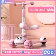 2 in 1 Kids Scooter Adjustable Height Foldable Ride On Scooter LED Light Wheels and Music