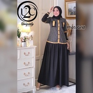 Gamis dress kila batik cap handmade kombinasi polos katun hitam kotak keren cantik casual adem forma