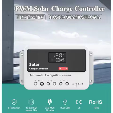 10A-60A PWM Solar Charge Controller Regulator 12/24/48V Automatic Identification Solar Panel Battery