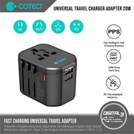 Coteetci Universal Travel Charger Adapter 20W Dual USB-A Type-C PD