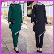 SHEKO Baju Muslimah Set Seluar Wear Plus Size Pakaian Wanita Suit Perempuan Casual Blouse Panjang Lengan Pants Women