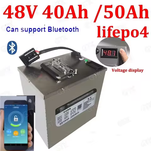 Gtk 16S 51.2V 48V 40AH 50Ah 40A 50A lifepo4 lithium battery pack with 50A / 100A Bluetooth BMS 1000W