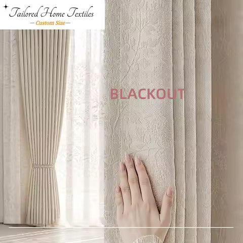 Embossed Moon Branch Shadow Jacquard Chenille French Blackout Bedroom Living Room Curtain Customizat