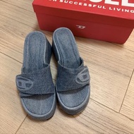 Diesel 復古y2k藍色牛仔 vintage厚底增高拖鞋涼鞋denim platform sandals shoes