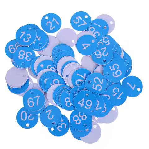 100Pcs Plastic Number Id Tags Round Hole Tough Labels 1-100 for Lockers Coat Room Restaurant Table N