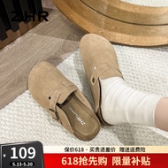 ZHR勃肯拖鞋女复古包头半凉拖鞋外穿平底牛皮一脚蹬懒人穆勒拖女鞋子 卡其色 37