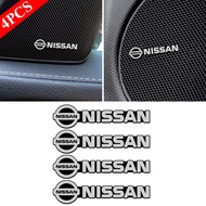 4ชิ้นอลูมิเนียมเครื่องเล่นเพลงในรถยนต์สติกเกอร์ Emblem Auto ภายในลำโพงวิทยุ Badge รถ Decals อุปกรณ์เสริมสำหรับ Nissan Xtrail Almera Terra Serana มีนาคม Sentra NP300 Note Sylphy Juke