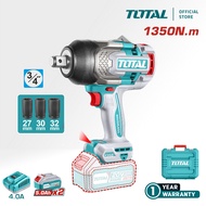 TOTAL Tools Cordless Impact Wrench + Battery + Charger + Sockets (20V / 1350Nm / 3/4" / Brushless) T