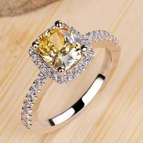 18k White Gold Yellow/white Diamond Rings for Women Luxury Engagement Bizuteria Anillos Genmstone 18