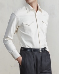 WARDROBE MINISTRY - เสื้อเชิ้ตแขนยาว Neo Western Herringbone Cotton Shirt in Ecru