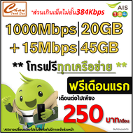 AIS ซิมเทพ เน็ต 5G 20GB + 15Mbps 45GB ส่วนเกินไม่อั้น โทรฟรีทุกเครือข่าย ต่อได้ 6 เดือน เดือนแรกใช้ฟ