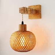 HAOYUNLA Indoor Wall Sconce Vintage Cabinet Wall Mount Light Fixture Plug Light Fixture Bamboo Weave Chandelier Lamp Hanging LED Ceiling Light