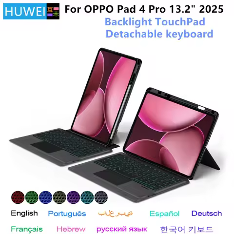 HUWEI Magic Keyboard For OPPO Pad 4 Pro 13.2 Inch 2025 Case Backlight TouchPad Keyboard Cover for Op