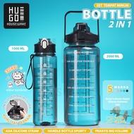 HUGO Special Motivational Drinking Bottle Set 2 in 1 2 Liter Water Bottle 1 Liter Premium School Chi