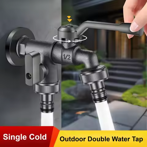 Outdoor Double Water Tap Faucet Exterior Garden Hose Faucet Adapter 1/2" IBC Water Tank Connector 1-