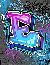Graffiti Monogram Notebook – Letter E | Teal, Purple & Royal Blue Design, 8.5 x 11 College Ruled Lin