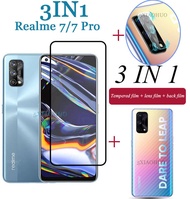 (3in1) สำหรับRealme 7 7Pro / Realme X7 X7proกระจกเทมเปอร์ฟิล์มป้องกัน + ป้องกันเลนส์กล้องฟิล์มป้องกัน + คาร์บอนไฟเบอร์ฝาหลังสติกเกอร์ฟิล์มป้องกัน.