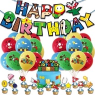 39pcs Mario Birthday Party Happy Birthday Banner Cake Topper Balloon Set Decoration